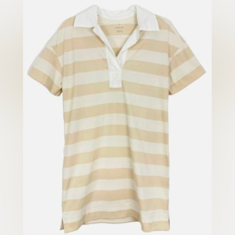 Everlane NWT Organic Cotton Polo Dress Beech/Bone Wide Stripe | XXS Oversized